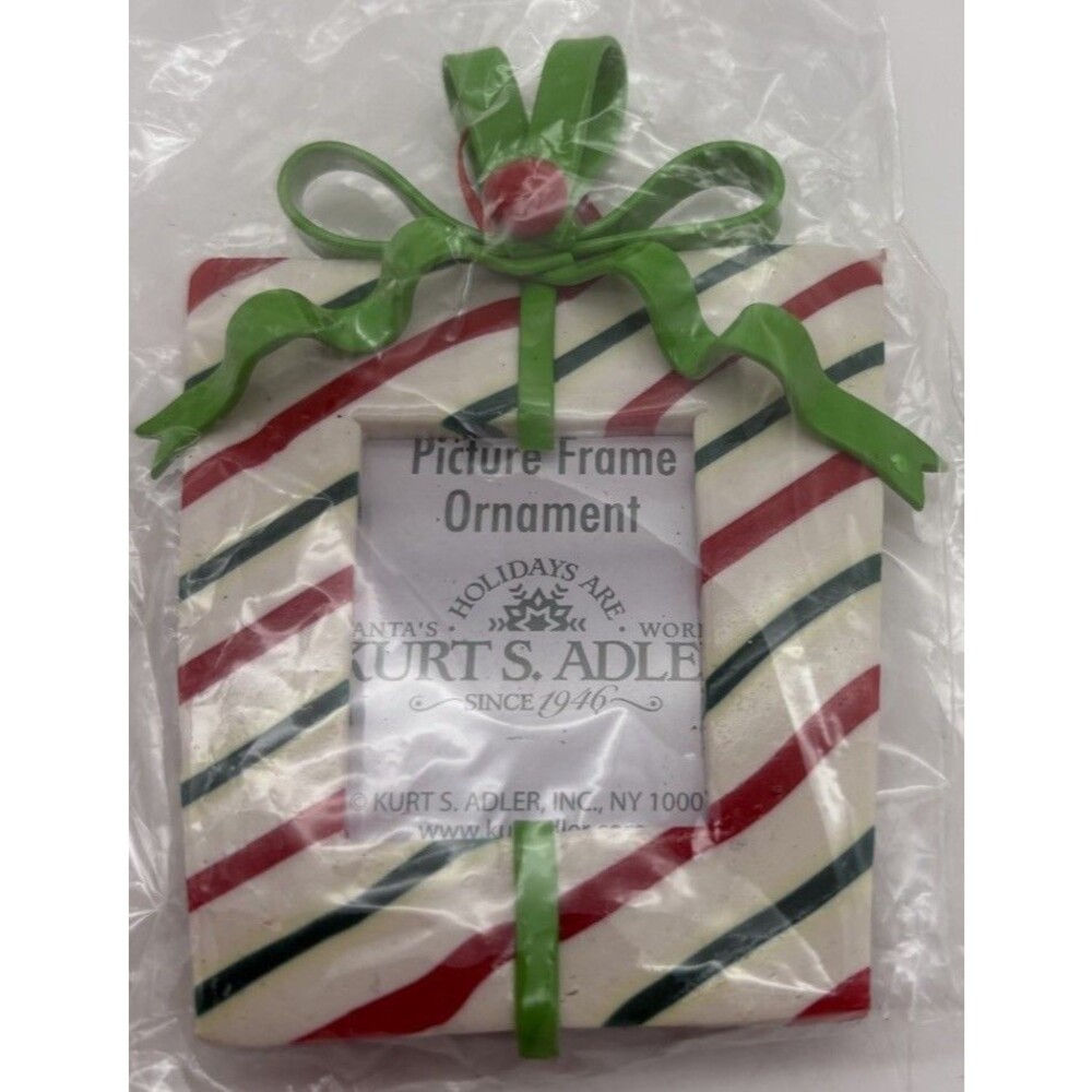 Kurt S Adler Christmas Picture Frame Ornament Candy Cane Gift Box New